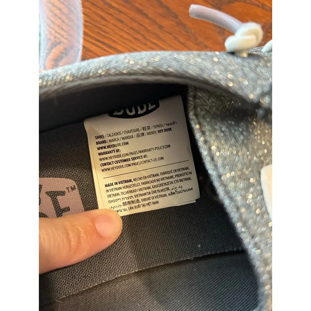 Hey Dude Wendy Metallic Sparkle Charcoal Gray Slip On Comfort Women's Size 11